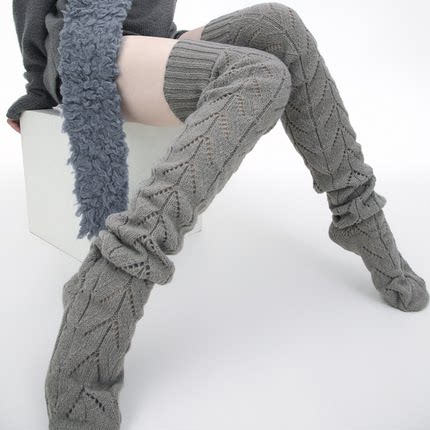 SS2L秋冬毛线针织少女风加厚保暖镂空过膝堆堆袜大腿袜搭配雪地靴