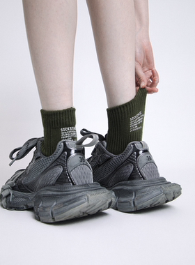 SS2L春夏纯色粗线粗针双针印花日系户外运动工装风棉短筒袜子女