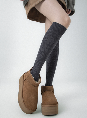 SS2L秋冬浮雕暗纹提花甜酷少女纯色百搭小腿袜长筒袜子女ins潮JK