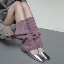 SS2L春夏纯色羊毛混纺竖纹针织短筒袜套女堆堆袜日系JK少女风腿套