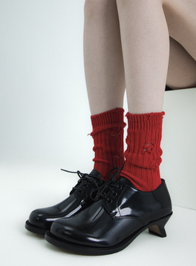 SS2L秋冬本命年红色破坏工艺个性时尚中筒袜子女堆堆袜ins潮