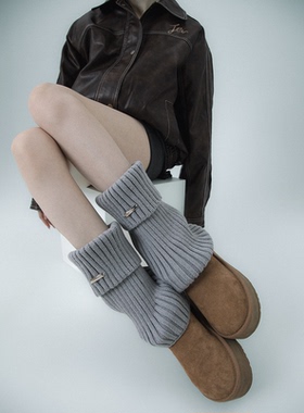 SS2L秋冬翻口铁标粗针粗线针织加厚保暖毛线袜套腿套堆堆袜女日系