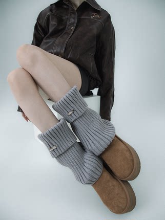 SS2L秋冬翻口铁标粗针粗线针织加厚保暖毛线袜套腿套堆堆袜女日系