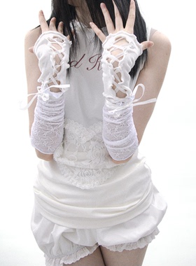 SS2L春夏时尚蕾丝花边拼接绑带设计甜酷少女防晒袖套透气轻薄手套