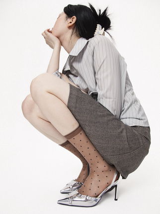 SS2L春夏轻薄微透极光波点丝袜甜酷少女中筒袜子性感纯欲辣妹