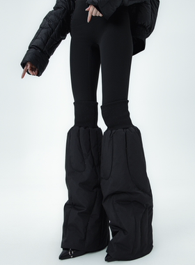 WENCIHAM23秋冬纯压缝ro风黑色羽绒加厚保暖阔腿腿套袜套女ins潮