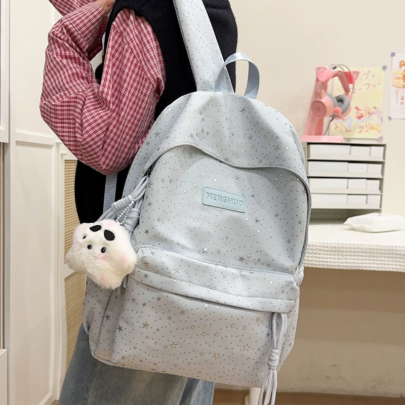高颜值蓝色书包初中女生ins小众大容量轻便双肩包大学生旅行背包
