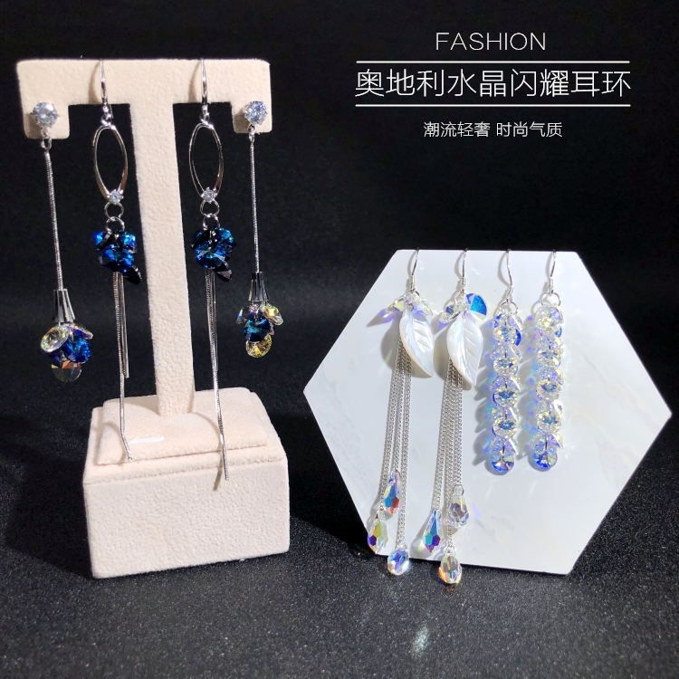 S925银针奥地利水晶耳环奢华闪耀