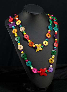 彩色椰壳双层叠戴木质项链女