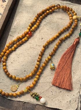 檀木珠国风新中式长款流苏斜挎链