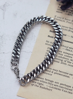 ins复古钛钢欧美风金属手环