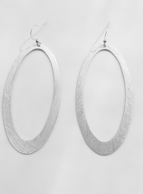 eshjgp42超大夸张耳环欧美外贸椭圆形磨砂哑银色几何极简约 孤品