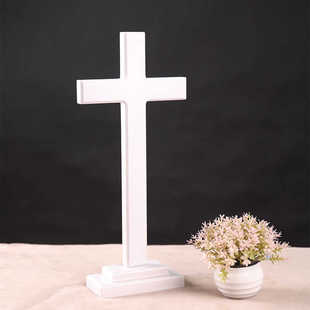 包邮白色实木十字架摆件大型木质落地十字架挂墙放桌面居家装饰