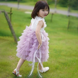 女童夏装 女宝夏季 公主裙纱裙新款 款 洋气紫色连衣裙子背心裙蛋糕裙