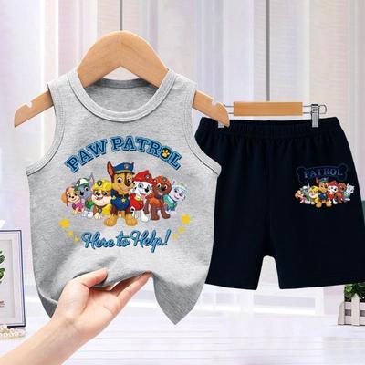 汪汪队衣服儿童背心两件套潮流中大童卡通套装宝宝运动无袖背心夏