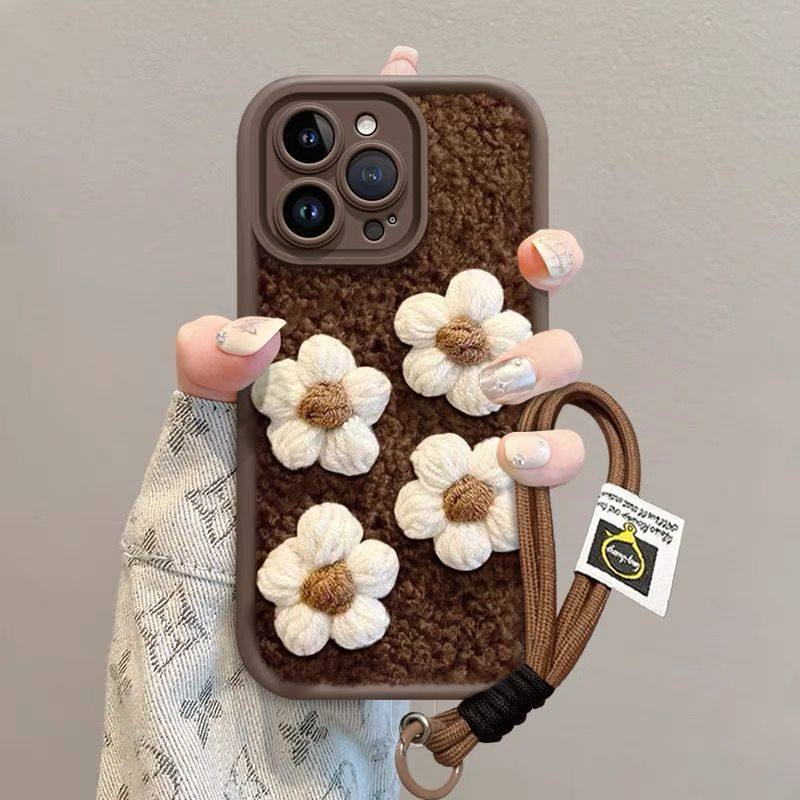 适用苹果15pro手机壳春秋iPhone14plus高级感带挂绳13的全包保护套12promax防摔新款小众硅胶可爱女羊毛花朵,3C数码配件,手机保护套/壳,淘宝优惠券,粉丝福利购,淘宝优惠卷