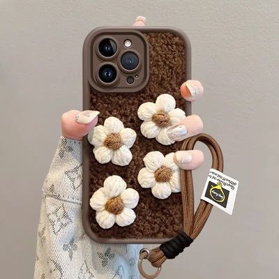 适用苹果15pro手机壳春秋iPhone14plus高级感带挂绳13的全包保护套12promax防摔新款小众硅胶可爱女羊毛花朵