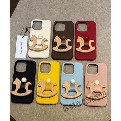 童趣可爱撞色立体小木马指环扣适用苹果17pro/16手机壳15plus皮纹iphone14pro保护套13男女12全包11硅胶小众