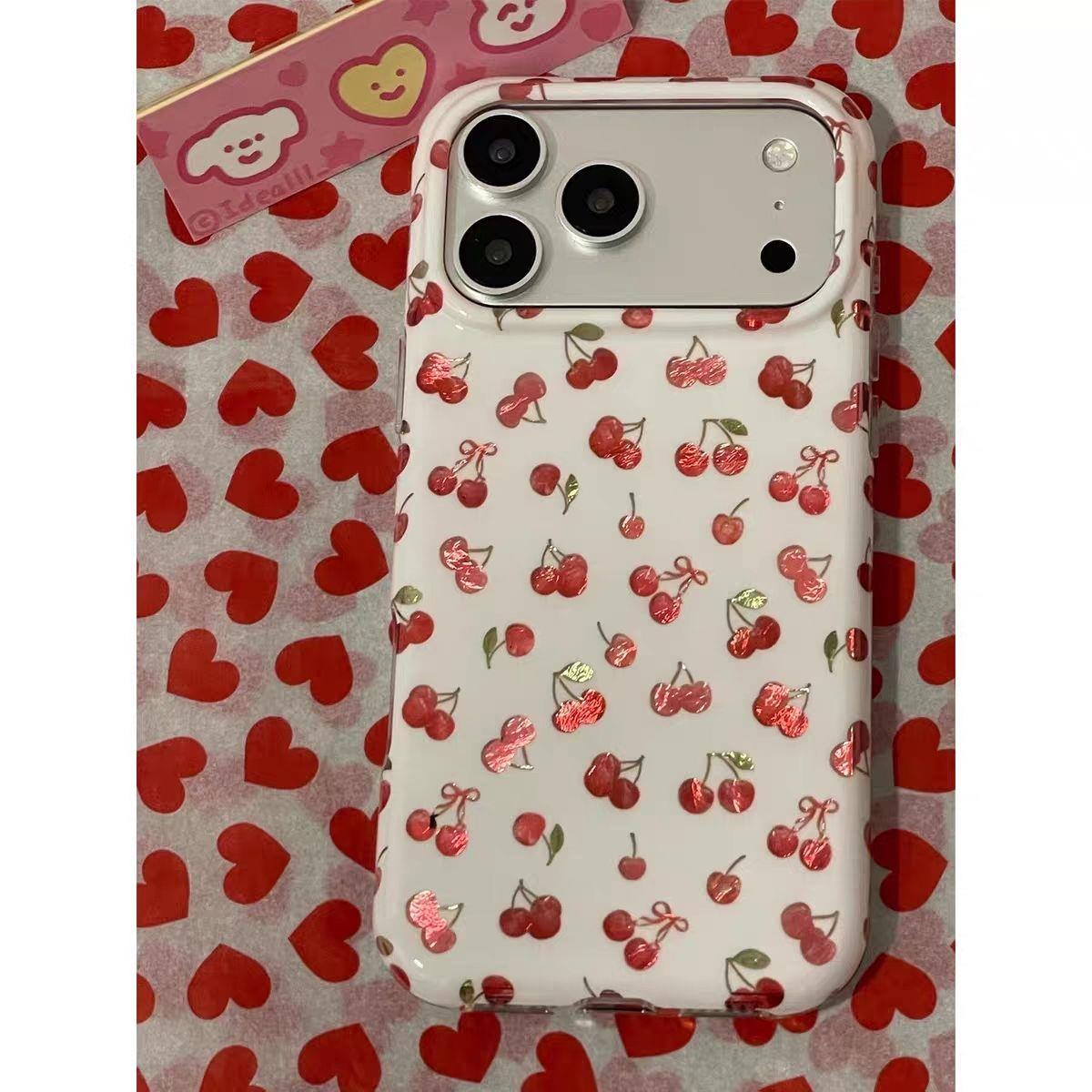 甜系ins风白底满屏红色蝴蝶结樱桃适用苹果iphone17promax手机壳16pro少女心15pro防摔14pro保护套13新款