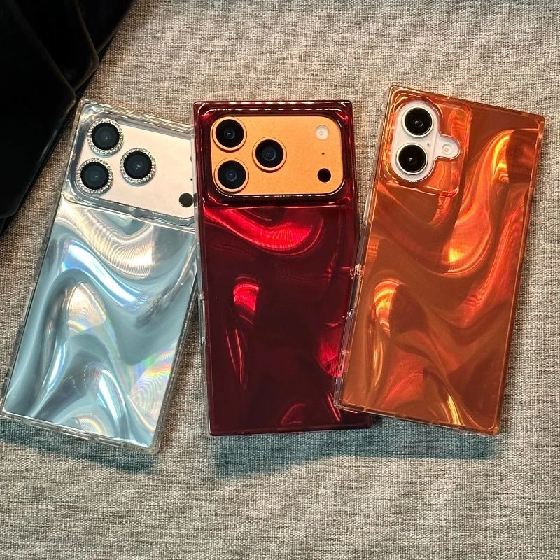 新款高级感橙色绸缎感适用于苹果iPhone16promax方形直角边17promax手机壳透明橙色渐变时尚简约15/14保护套