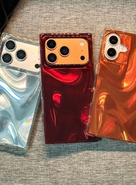 新款高级感橙色绸缎感适用于苹果iPhone16promax方形直角边17promax手机壳透明橙色渐变时尚简约15/14保护套
