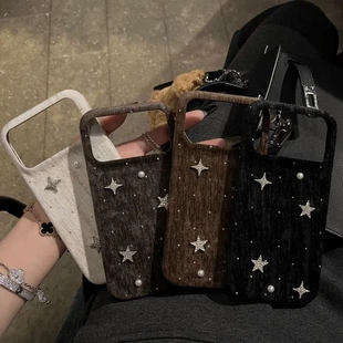 【闪钻黑丝绒】适用于苹果iPhone17promax防摔创意女生毛绒硬壳16pro手机壳15pro女款14pro新款13高级系列17p