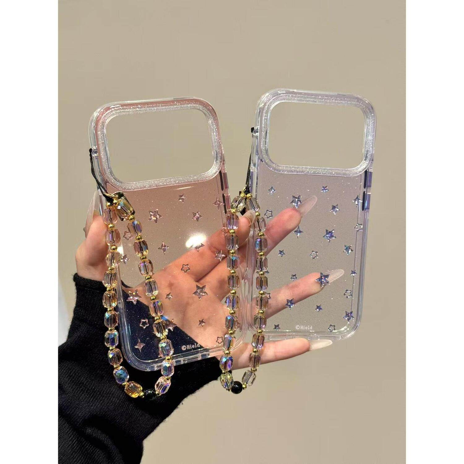ins韩风半透鎏金蓝色星星适用苹果17promax手机壳iphone16pro新款15透明14挂绳13女17气囊双层全包防摔保护套