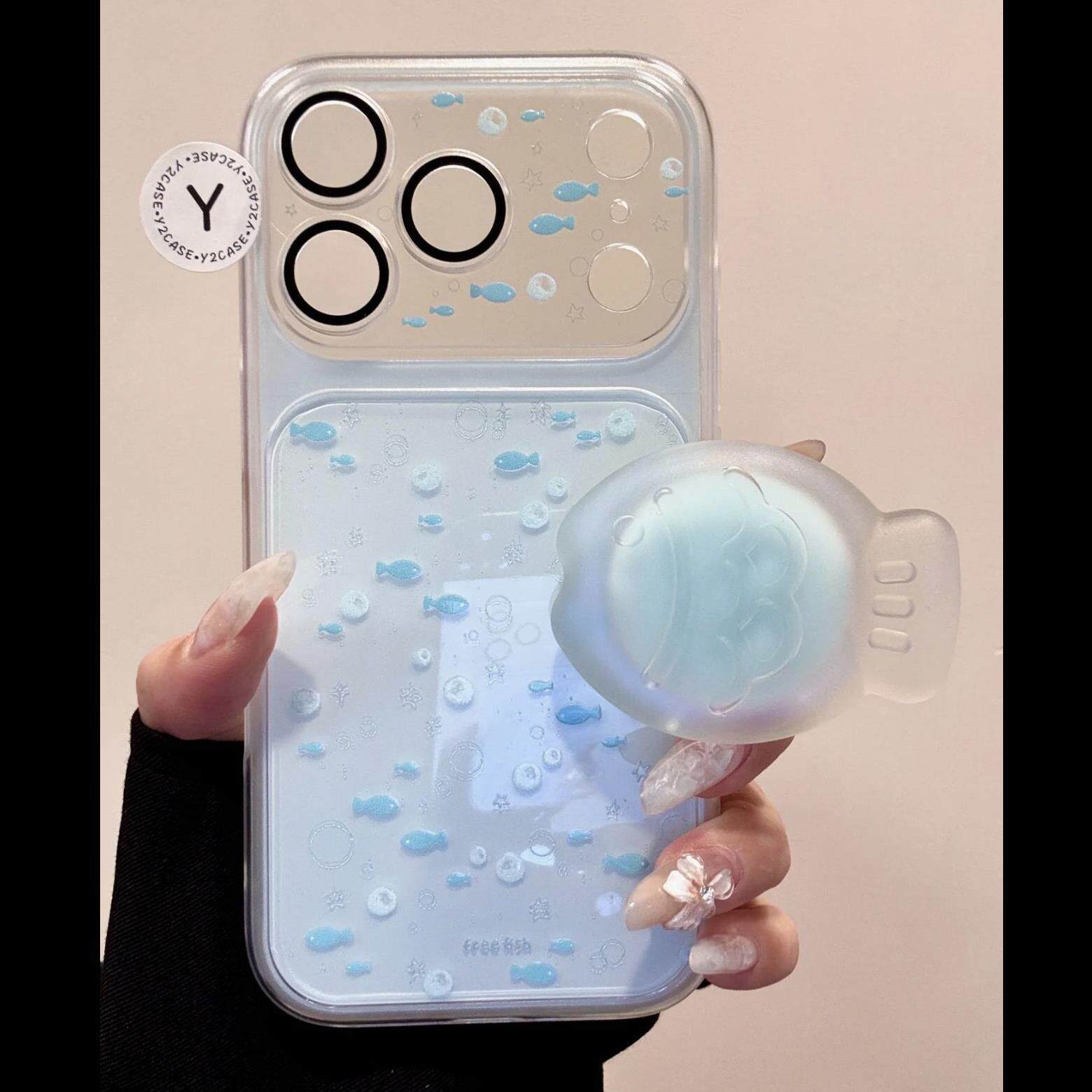 韩系ins蓝色小鱼适用苹果17promax手机壳iPhone16pro新款16pm高级感17防摔15小众15pm带镜头膜17pro创意全包