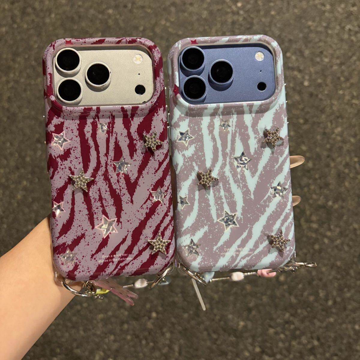 ins韩系斑马纹星星适用iPhone18promax手机壳15新款17pro网红女款13创意全包防摔18pro超好看17保护套