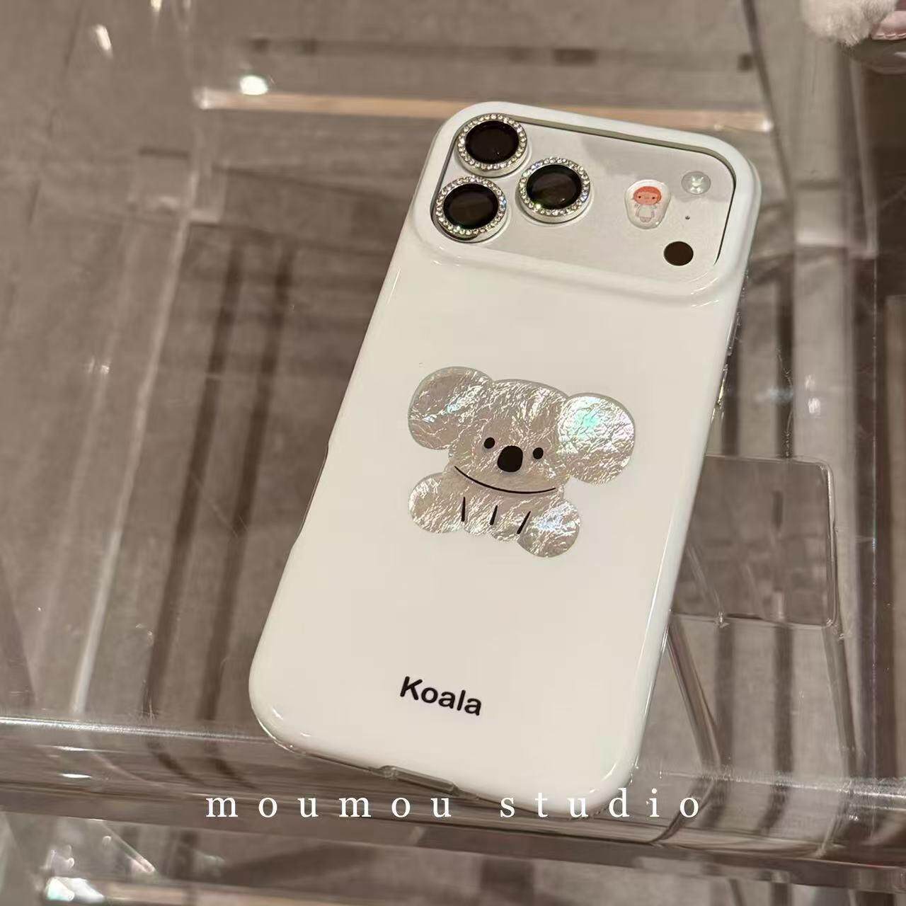 ins韩风简约白底银色镂空考拉适用苹果17promax手机壳iphone16pro新款ip15双层少女款17pm全包防摔保护套个性