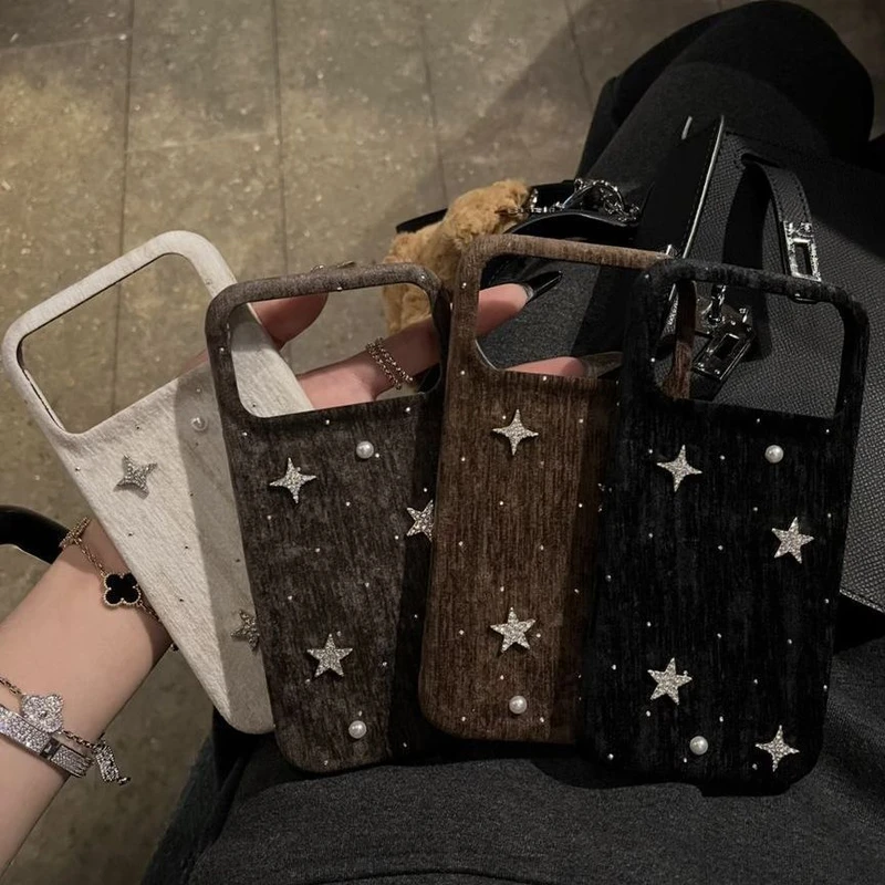 ins风星星珍珠点钻丝绒适用苹果17手机壳iPhone16promax保护套15小众奢华14高级感13新款12promax名媛风女款