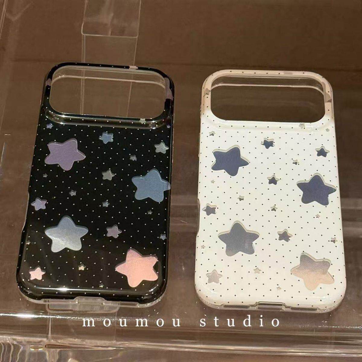 波点白底适用于苹果17promax手机壳防摔新款16pro亚克力简约保护壳15pro卡通图案保护套透明五角星星星图案壳