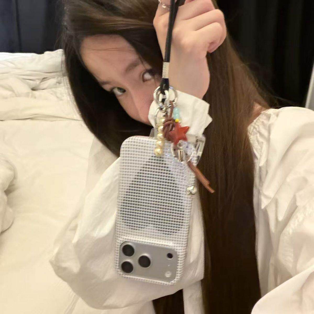 ins黑白方格爱心适用iPhone17promax手机壳苹果16promax挂绳女款imd双层15保护套17Pro防摔新款高级全包防摔