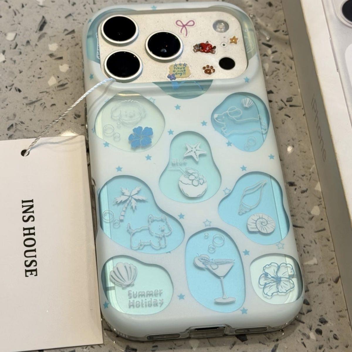 ins小清新镂空色块小狗适用苹果17手机壳iPhone17Promax新款16高级感15保护套13硅胶14防摔全包带链条女款软p