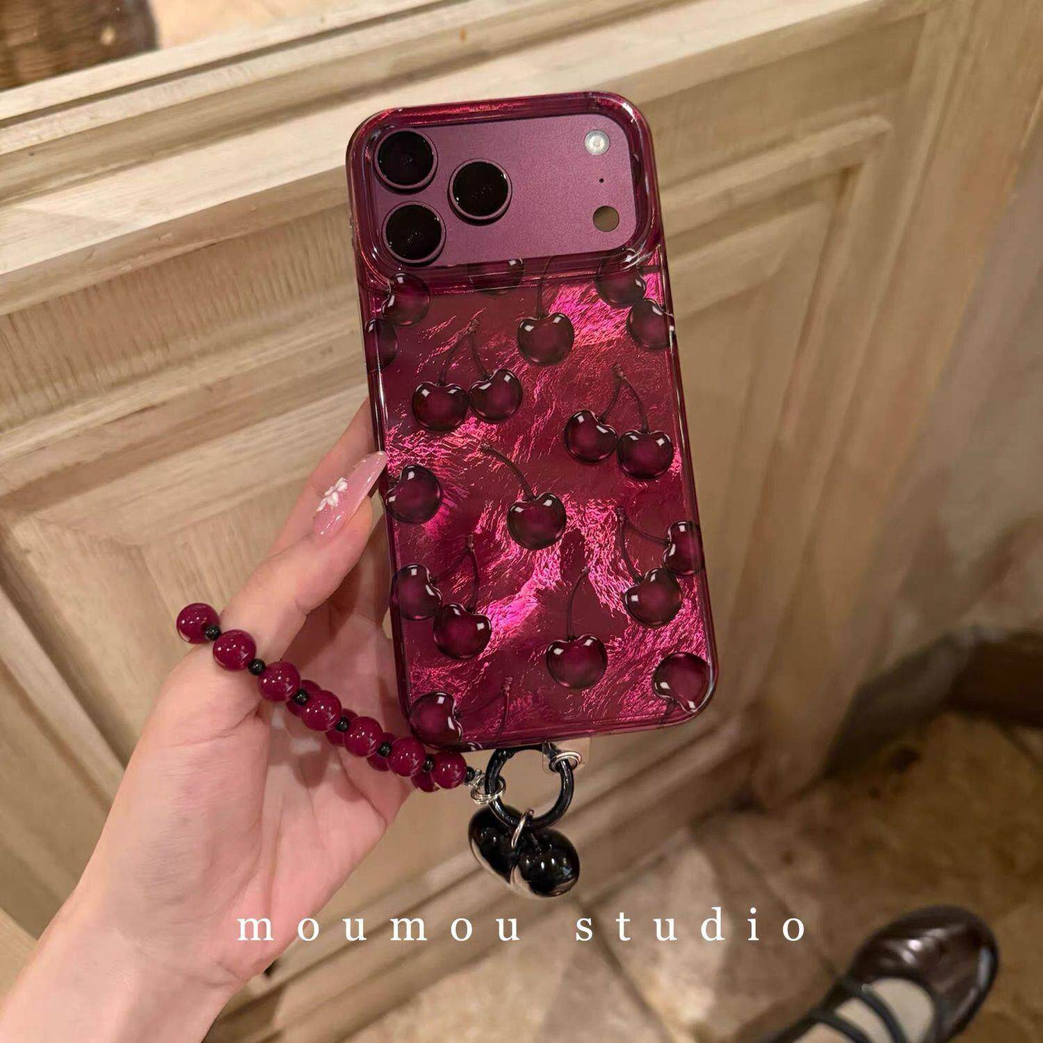 适用于iphone18promax手机壳创意设计感17pm简约锡纸纹樱桃红16pm高级感小众新款防摔保护壳