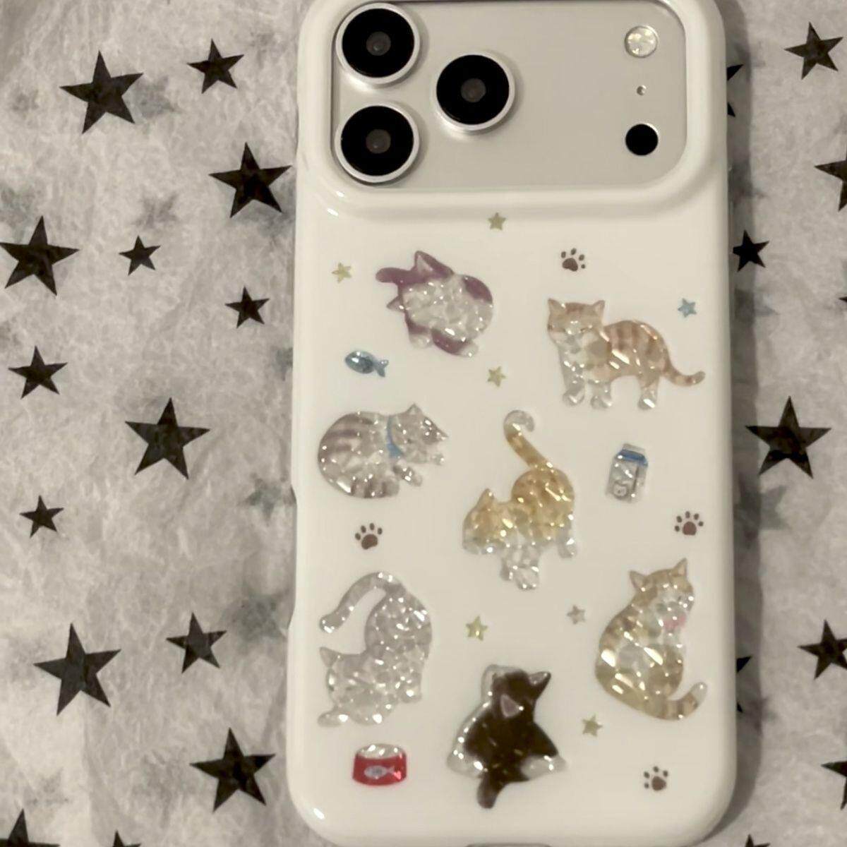 日韩ins可爱银色钻石纹猫咪适用苹果18promax手机壳iphone17promax双层IMD16新款15防摔保护套17不撞壳少女心