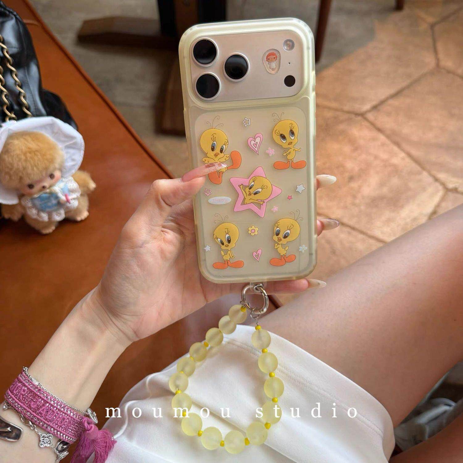 爱肤感半透卡通崔弟带链条适用苹果17promax新款iphone16pro手机壳17防摔保护套15pro磨砂IMD全包16