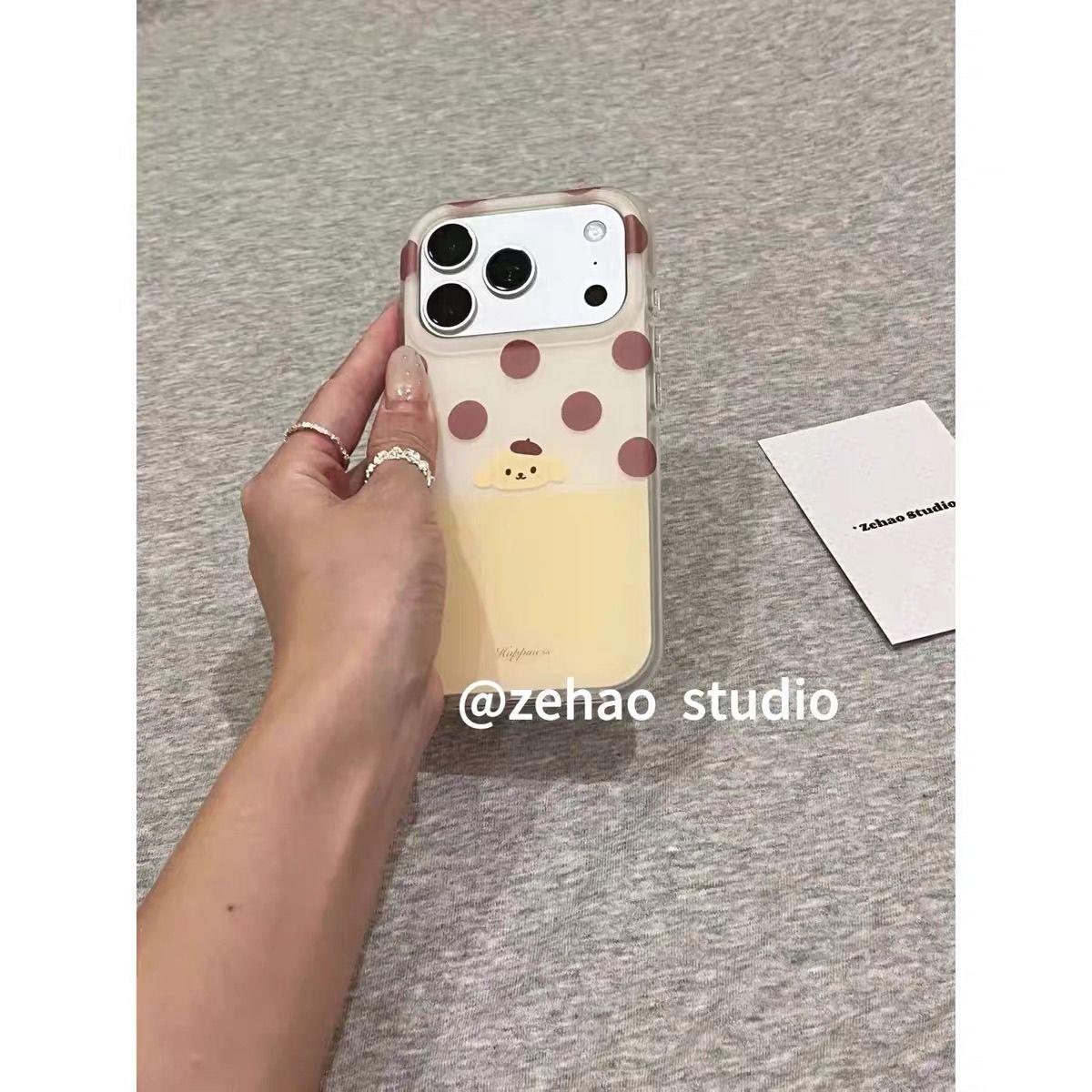 新品奶黄拼接棕波点布丁狗适用iPhone17promax苹果17pro手机壳15promax新款16创意17网红16promax全包保护套
