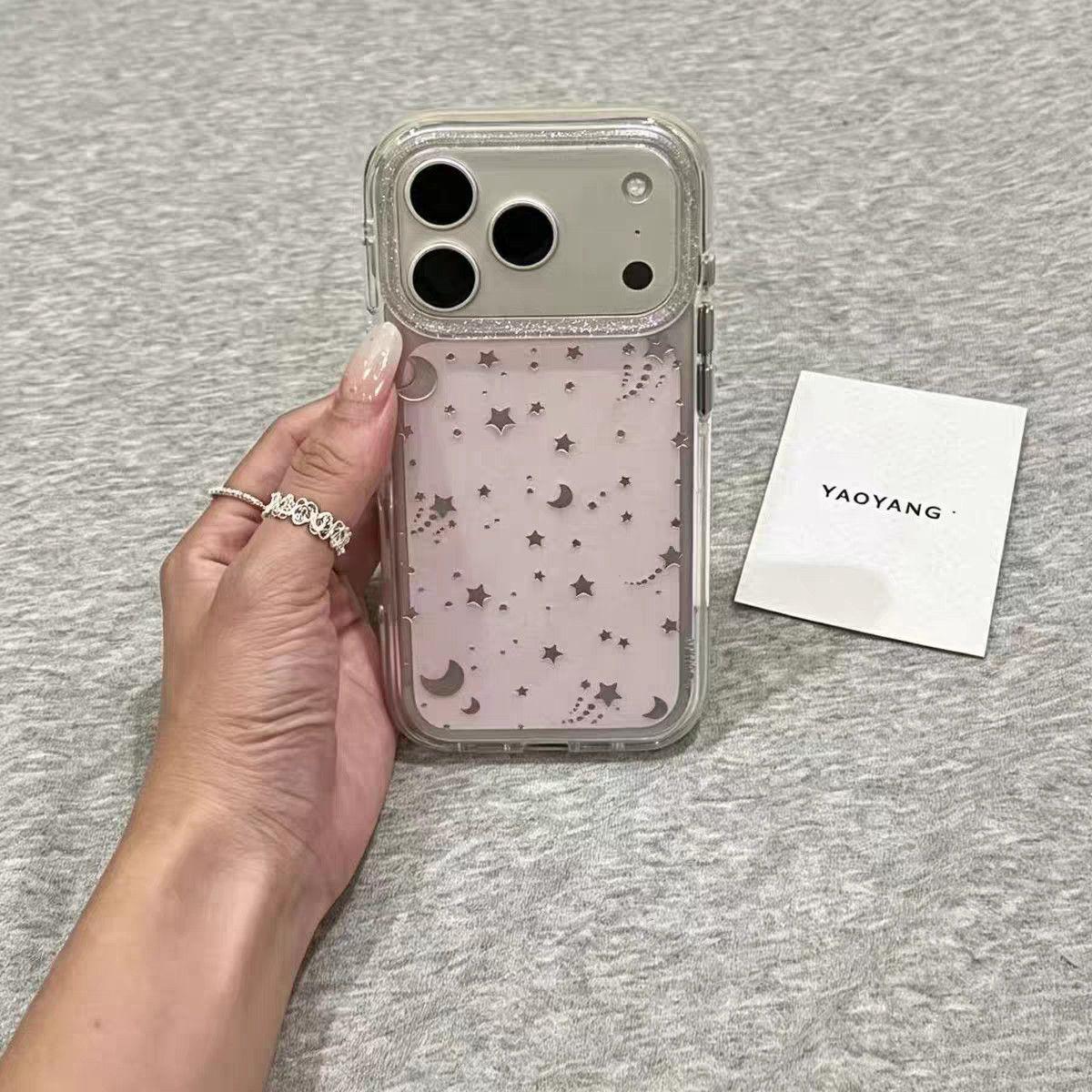 ins韩风半透紫色鎏金星星月亮适用苹果17promax手机壳iphone16pro新款15挂绳14气囊双层13女17全包防摔保护套
