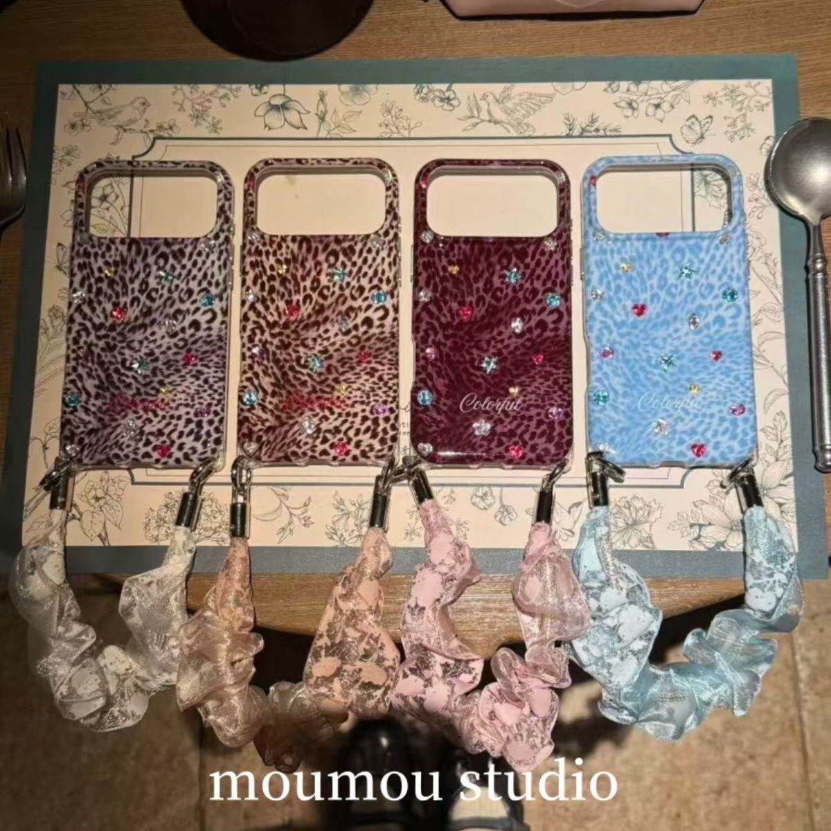 氛围感酒红宝石豹纹适用苹果18promax手机壳17promax新款18pro少女15pm复古16pro挂绳15ins17Pro全包保护套