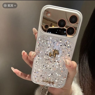 高级感大小亮片小马适用于苹果17promax手机壳17新款iphone16pro挂绳15pm轻奢风15防摔13小众14少女Pro保护套