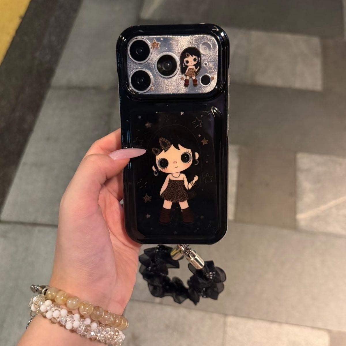简约黑色豹纹女孩ins奶油风适用于iPhone17ProMax全包防摔16pro手机壳韩系温柔15仙女款个性化防摔卡通15pro