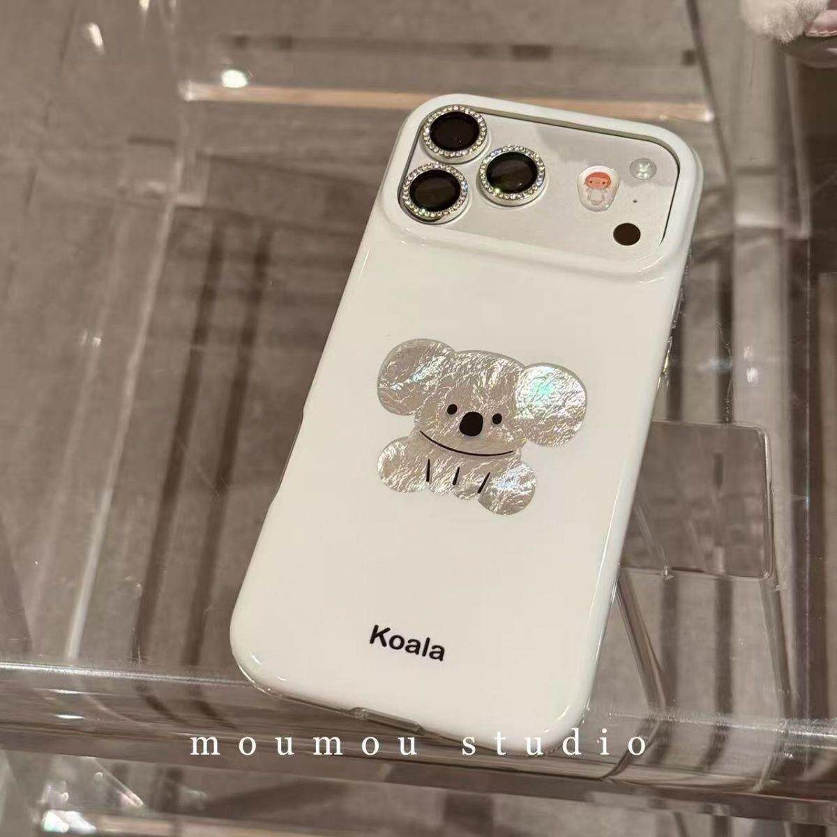 韩风ins高级感鎏银锡纸纹考拉苹果适用苹果17promax手机壳iphone16pro新款15女17pro创意15pro全包防摔手机套