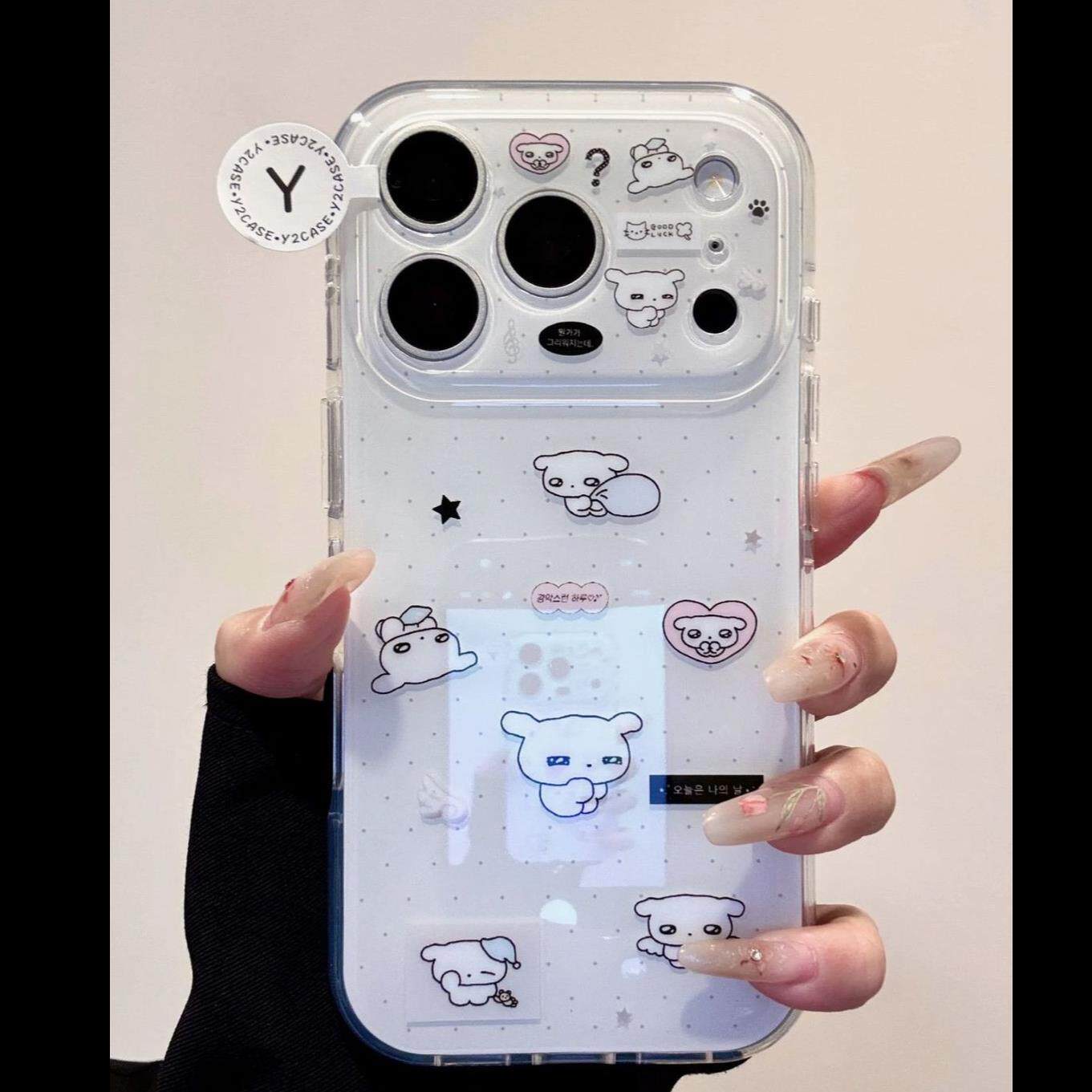 日韩高级感ins可翅膀星星白狗适用于iPhone15苹果16手机壳17promax全包iPhone13防摔保护套16promax个性潮壳