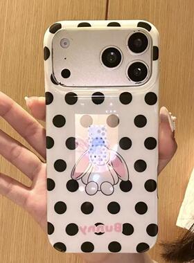 ins韩系黑色波点镂空兔子适用iphone17promax苹果16pro手机壳15新款14pro女款13小众简约14创意防摔全包硬壳
