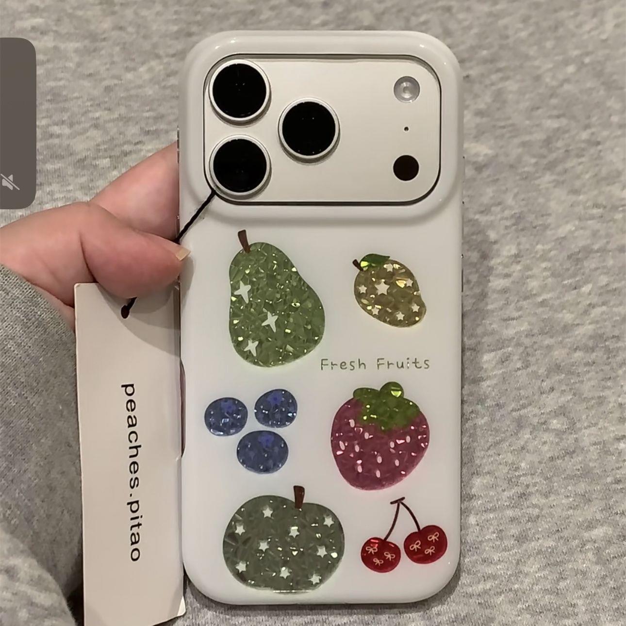 白底彩色亮片水果适用苹果17promax手机壳iphone17新款16pm少女15p高级16pro简约15防摔17Pro全包手机套