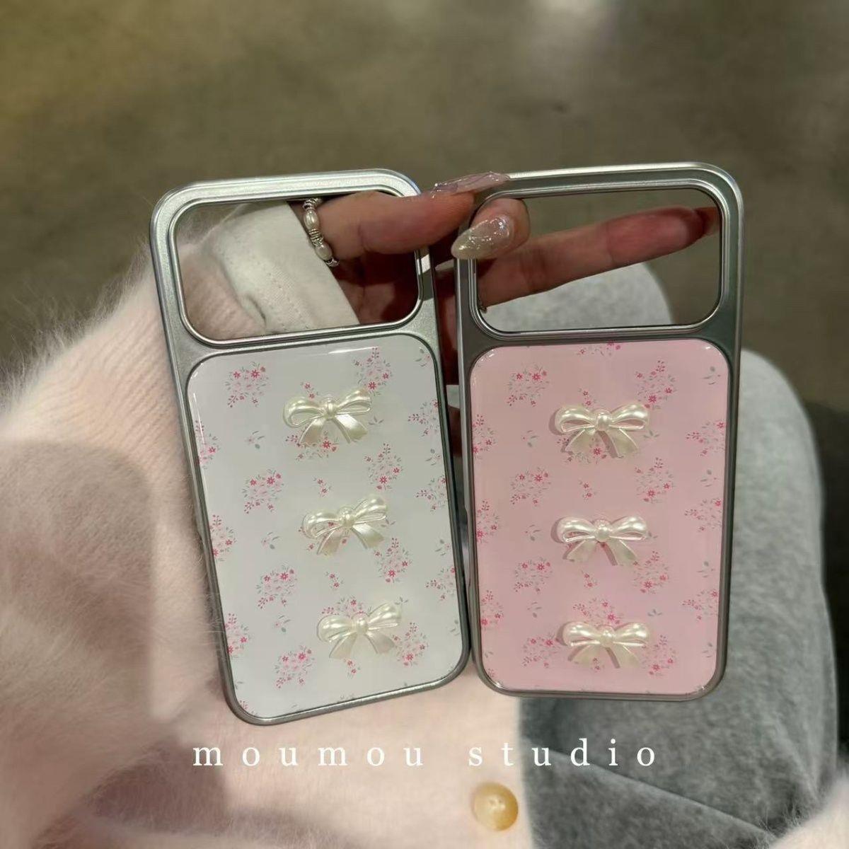 韩国小众高级感粉色碎花立体蝴蝶结适用iphone16pro手机壳苹果17新款15创意14pro女17超火15promax防摔保护套