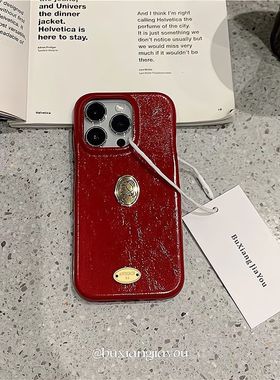 奶油星球适用iphone16promax金色女孩头像红色牛皮纹手机壳苹果15新款12女高级感14pro复古13pro防摔保护套