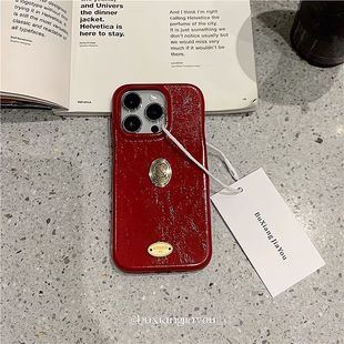 奶油星球适用iphone16promax金色女孩头像红色牛皮纹手机壳苹果15新款12女高级感14pro复古13pro防摔保护套