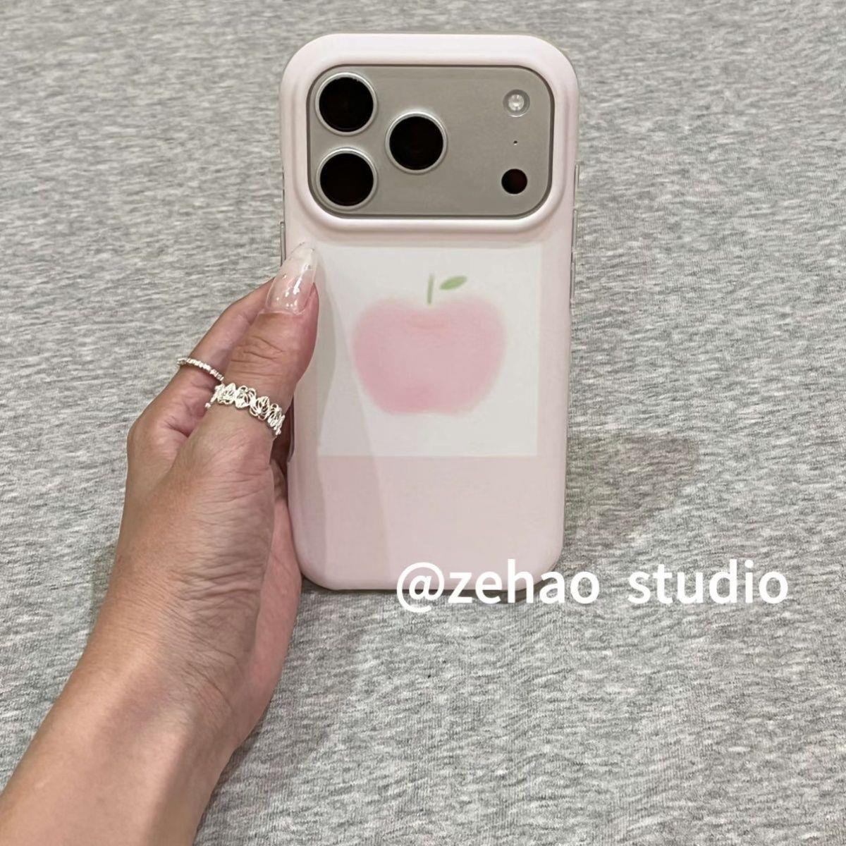 ins韩系涂鸦粉色苹果带链条适用苹果17promax手机壳简约iPhone16新款15防摔14pro女款13全包手机套硬壳
